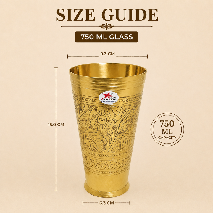 Nutristar engraved brass drinking glass 500 ml with floral design, also available in 750 ml