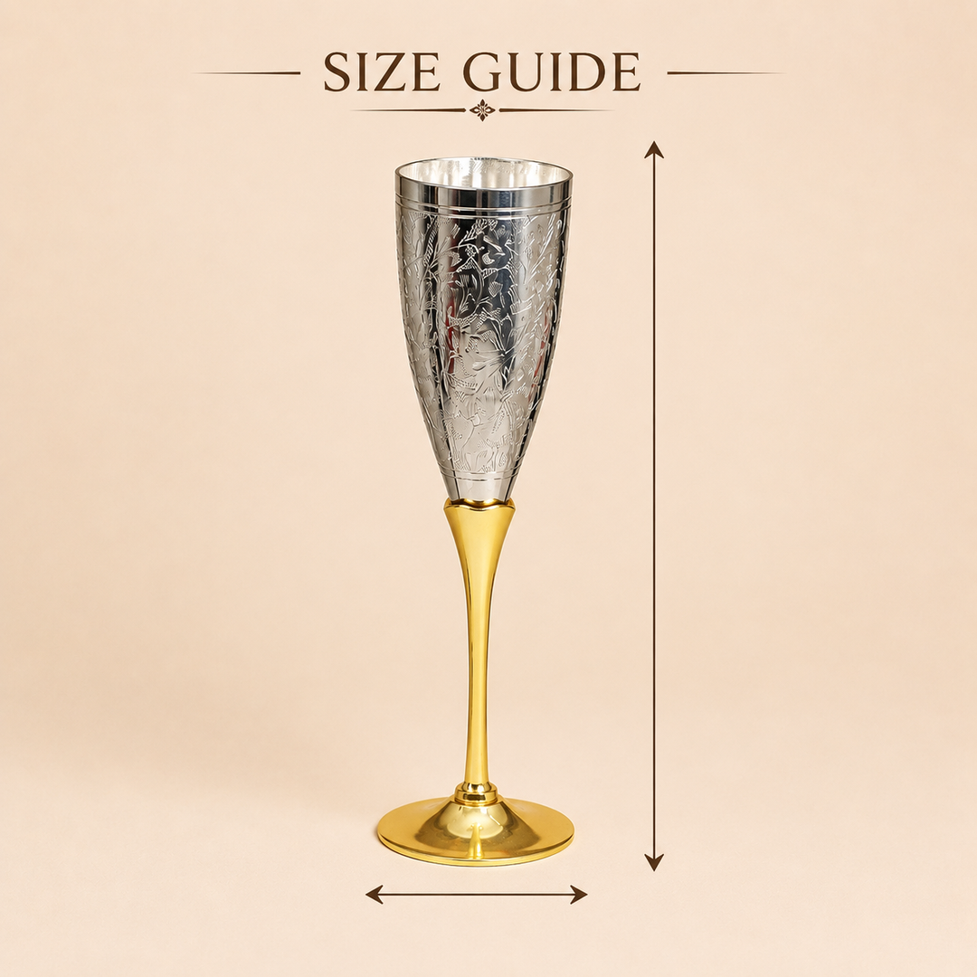 Nutristar decorative goblet glass set of 2 with engraved silver-tone cups, gold-tone stems and red gift box