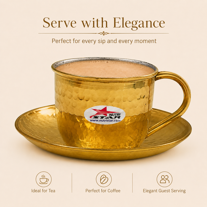 Nutristar brass hammered tea cup with saucer and stainless steel inner