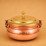 Nutristar Hammered Copper Biryani Handi with Brass Lid & Handles