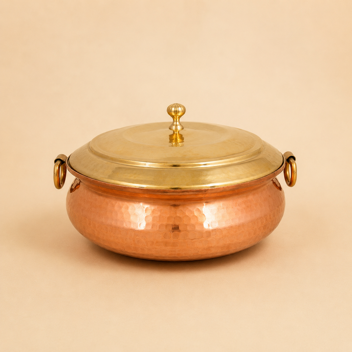 Nutristar Hammered Copper Handi with Brass Lid &amp; Handles – 4L &amp; 10L
