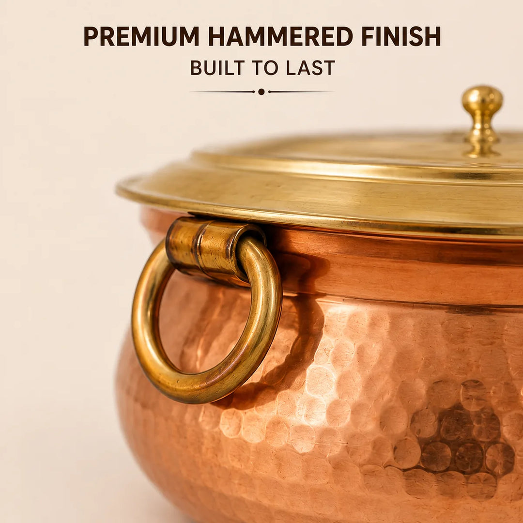 Nutristar Hammered Copper Handi with Brass Lid &amp; Handles – 4L &amp; 10L