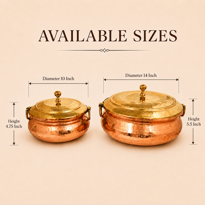 Nutristar Hammered Copper Handi with Brass Lid &amp; Handles – 4L &amp; 10L