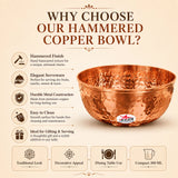 Copper Bowl, Hammered Design Serving Bowl, Capacity 300 ml (Set of 10)