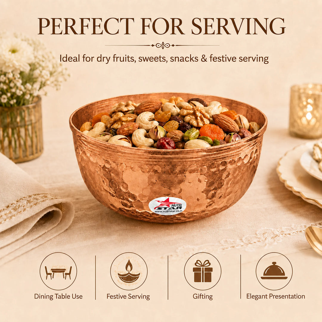 Copper Bowl, Hammered Design Serving Bowl, Capacity 300 ml (Set of 10)