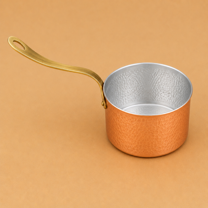 Hammered Copper Saucepan with Brass Handle – 6 Inch