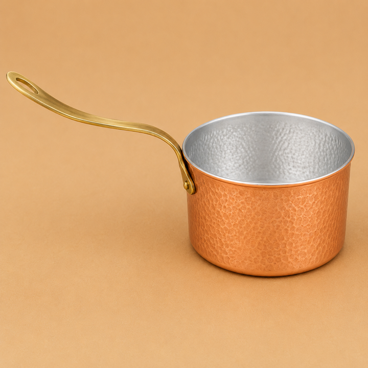 Hammered Copper Saucepan with Brass Handle – 6 Inch