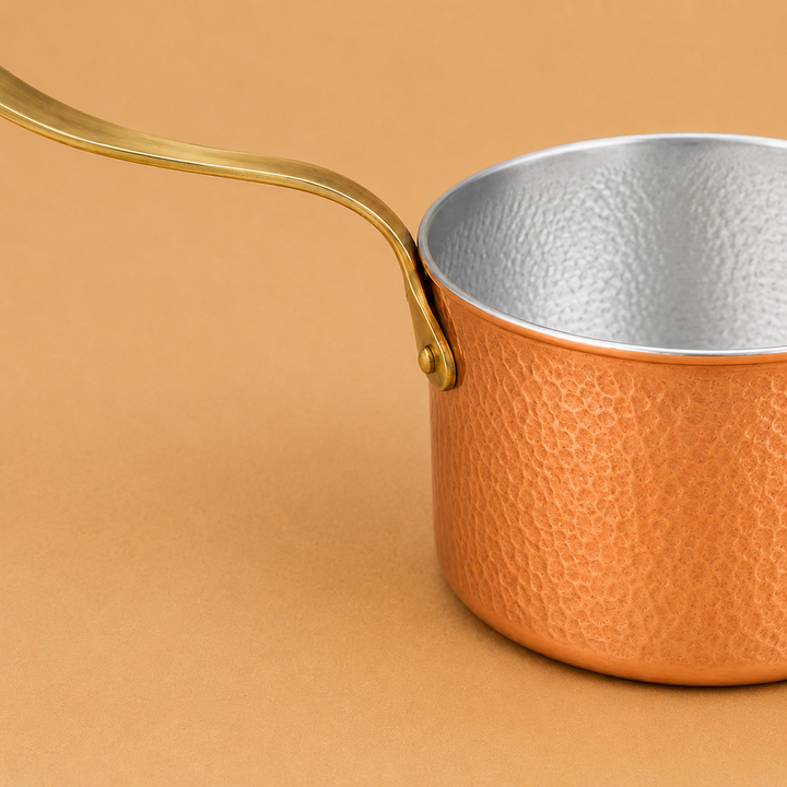 Hammered Copper Saucepan with Brass Handle – 6 Inch