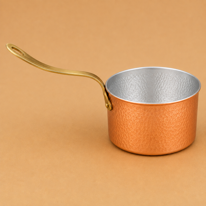 Hammered Copper Saucepan with Brass Handle – 6 Inch