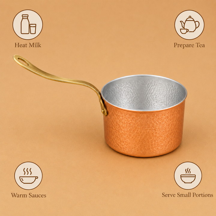 Hammered Copper Saucepan with Brass Handle – 6 Inch