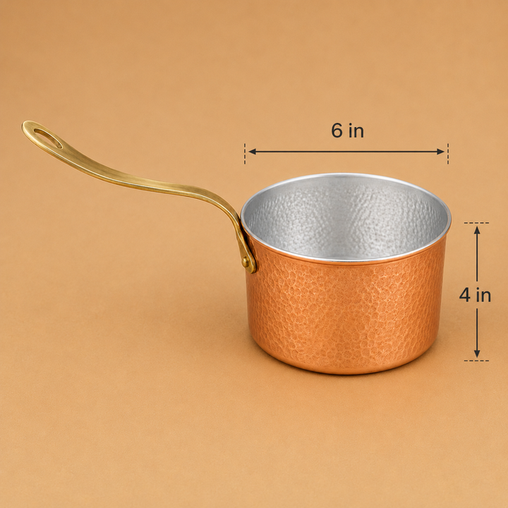 Hammered Copper Saucepan with Brass Handle – 6 Inch