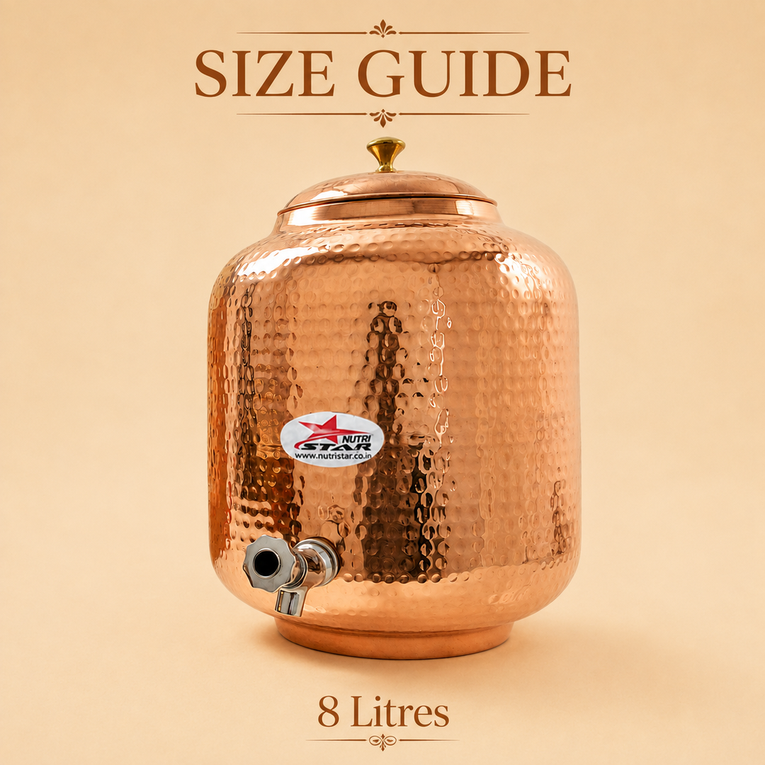 Nutristar hammered copper water matka with lid and dispensing tap