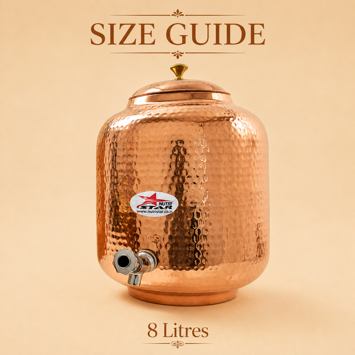 Nutristar hammered copper water matka with lid and dispensing tap