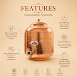 Nutristar hammered copper water matka with lid and dispensing tap