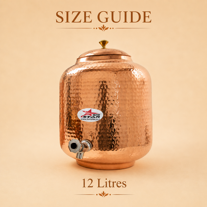 Nutristar hammered copper water matka with lid and dispensing tap