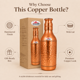 Copper Water Bottle 1 Liter. Pure Copper Drinkware.