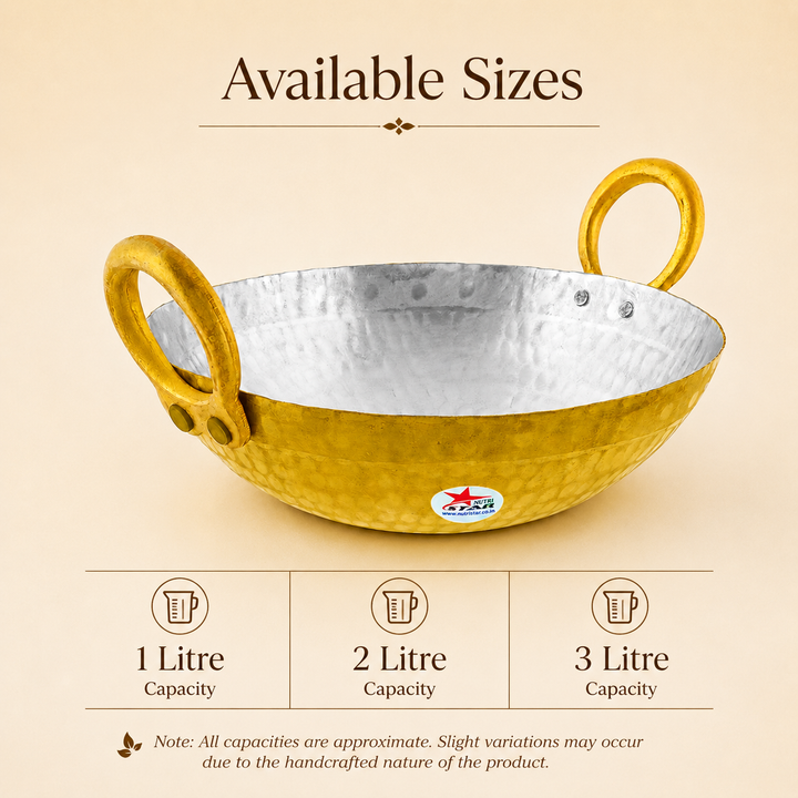 Brass Kadhai Cooking Pot, Brass Fry Pan/Wok, Tin Coating Inside Its Surface. - use