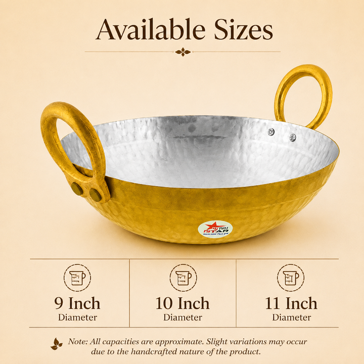 Brass Kadhai Cooking Pot, Brass Fry Pan/Wok, Tin Coating Inside Its Surface. - use