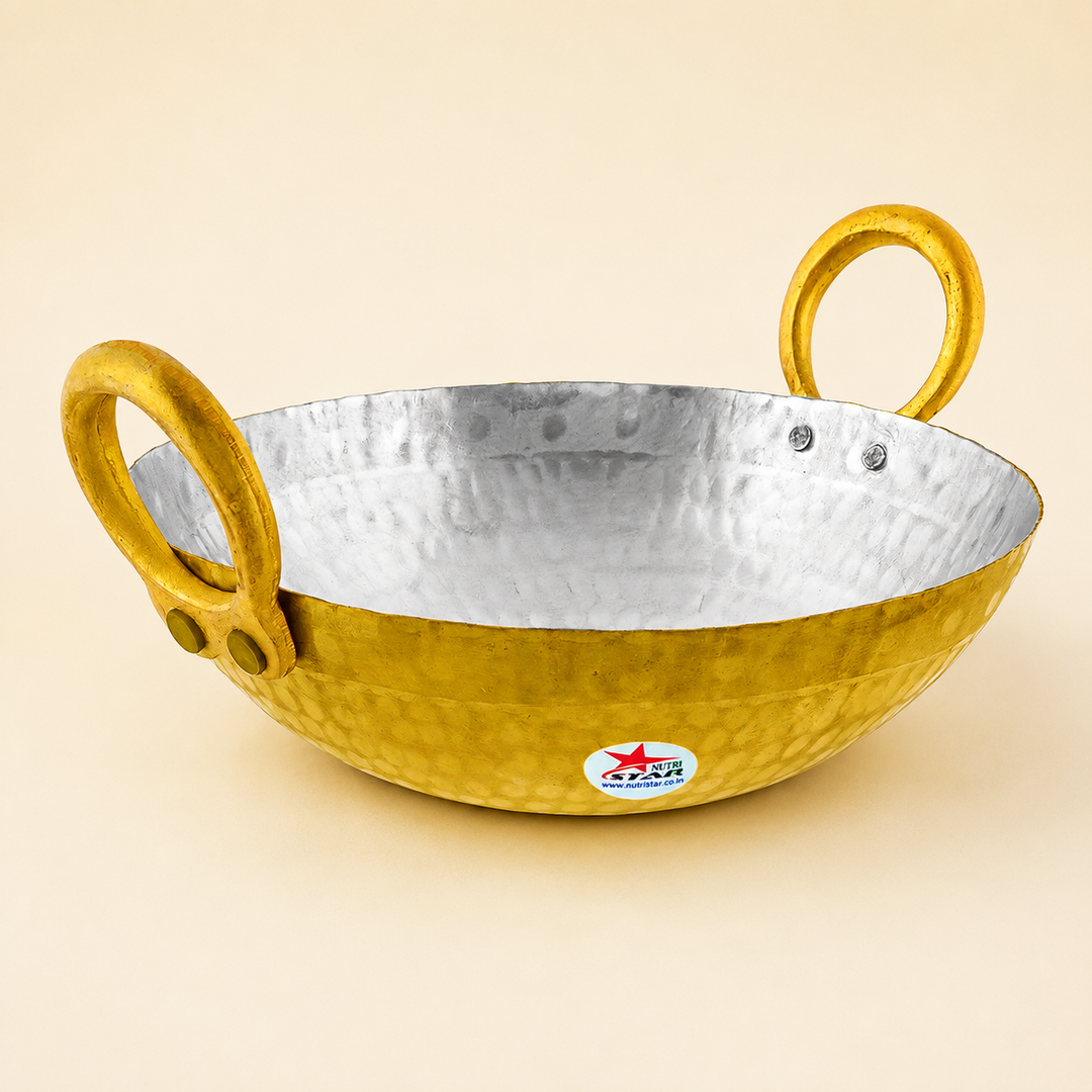 Brass Kadhai Cooking Pot, Brass Fry Pan/Wok, Tin Coating Inside Its Surface. - main product image