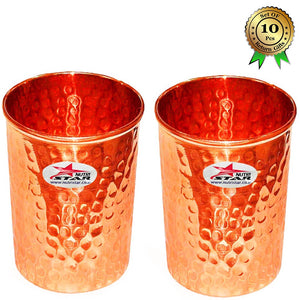 Copper Glass, Hammered Design Copper Water Tumbler , Drinkware, Capacity 200 ml. (Set of 10)
