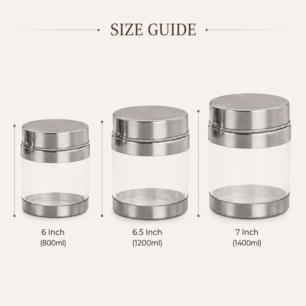 Nutristar transparent kitchen storage container set of 3 with stainless steel lids in assorted sizes