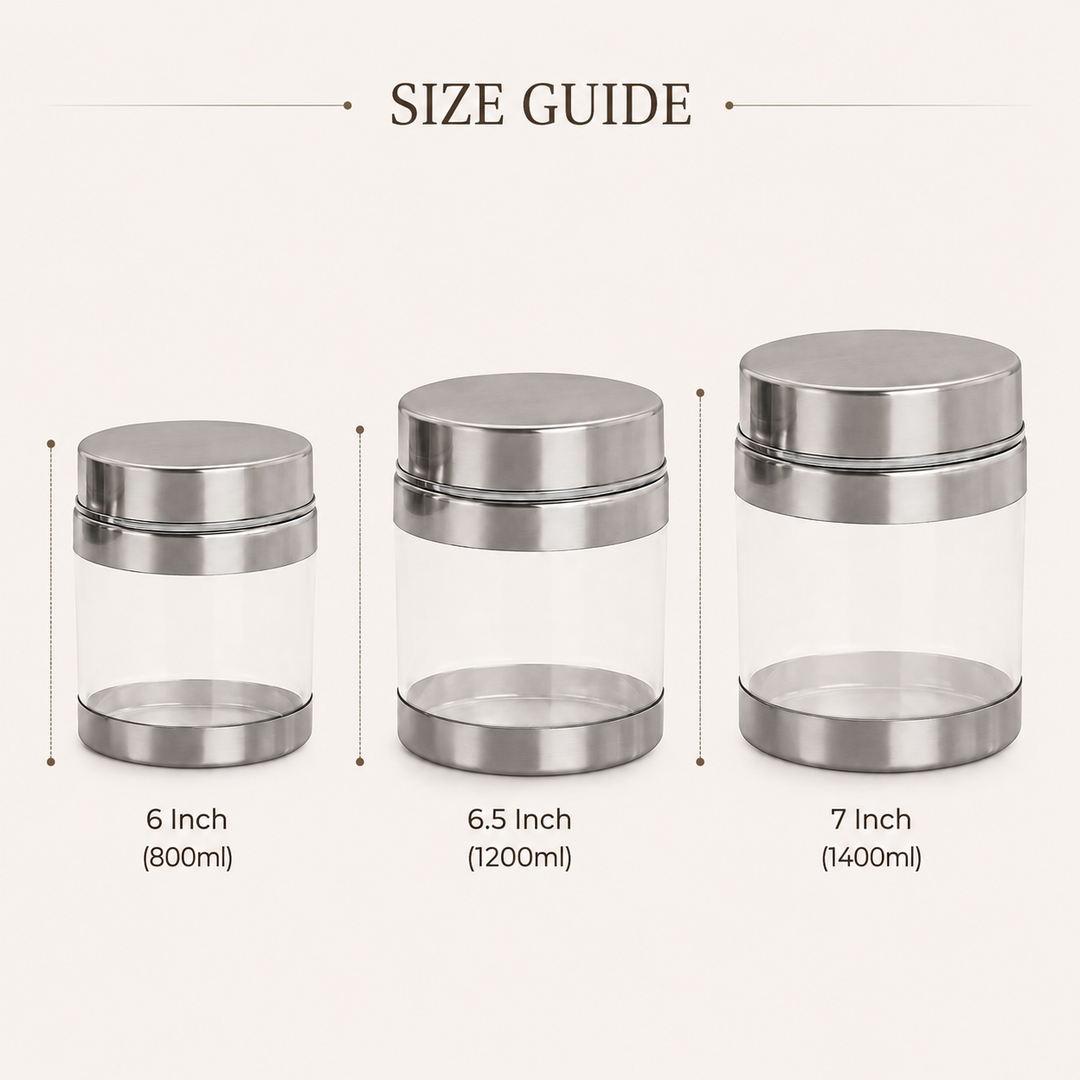 Nutristar transparent kitchen storage container set of 3 with stainless steel lids in assorted sizes