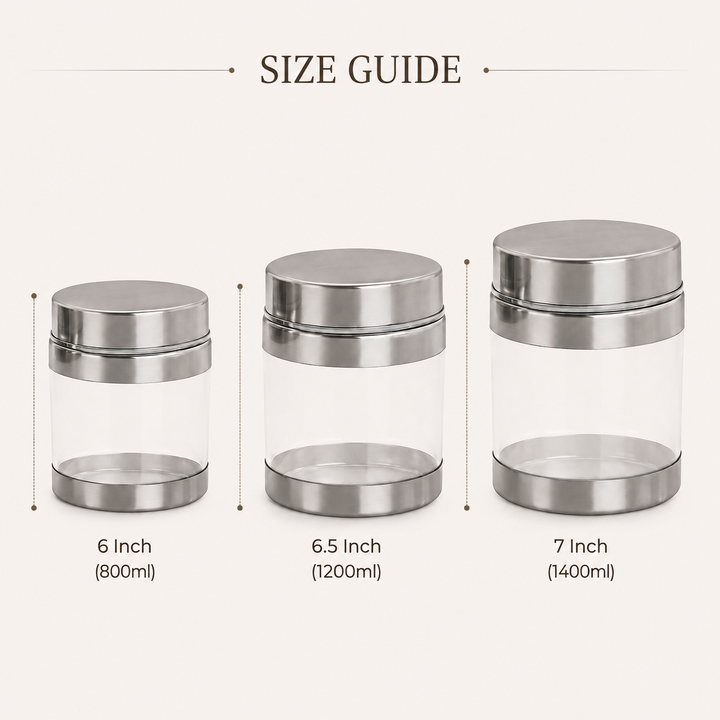 Nutristar transparent kitchen storage container set of 3 with stainless steel lids in assorted sizes