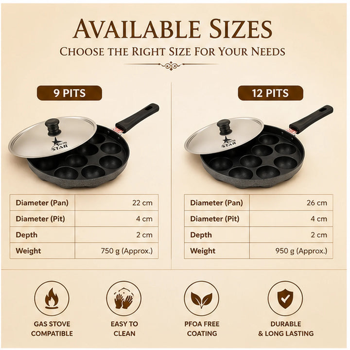 Non Stick Ponganalu Pan with Stainless Steel Lid, 12 Cups Pan. - use