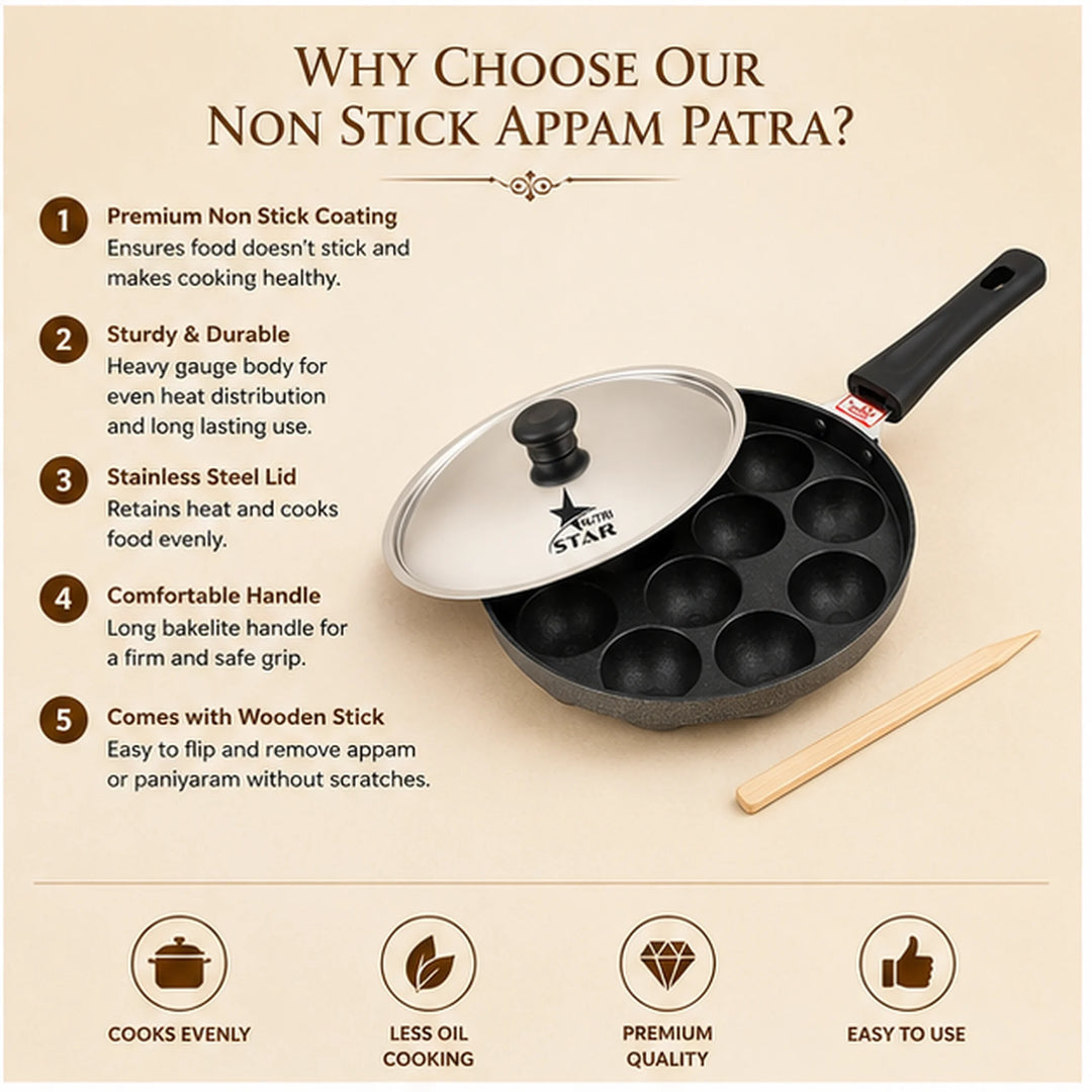Non Stick Ponganalu Pan with Stainless Steel Lid, 12 Cups Pan. - size guide