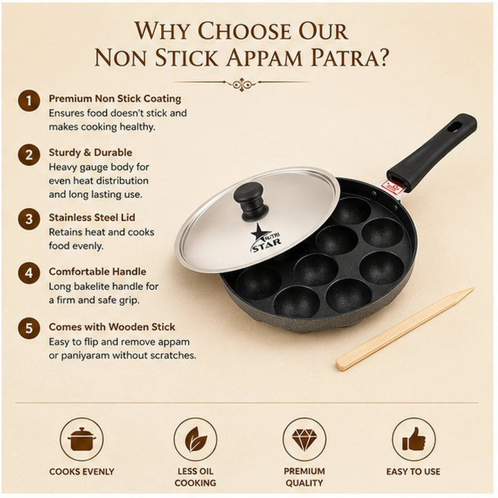 Non Stick Ponganalu Pan with Stainless Steel Lid, 12 Cups Pan. - size guide