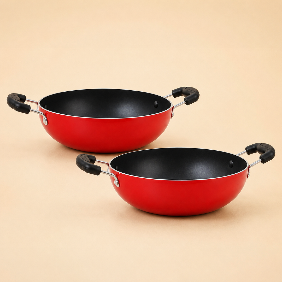 Non Stick Kadhai Cooking Pot, Non Stick Fry Pan/Wok, Pack of 2.