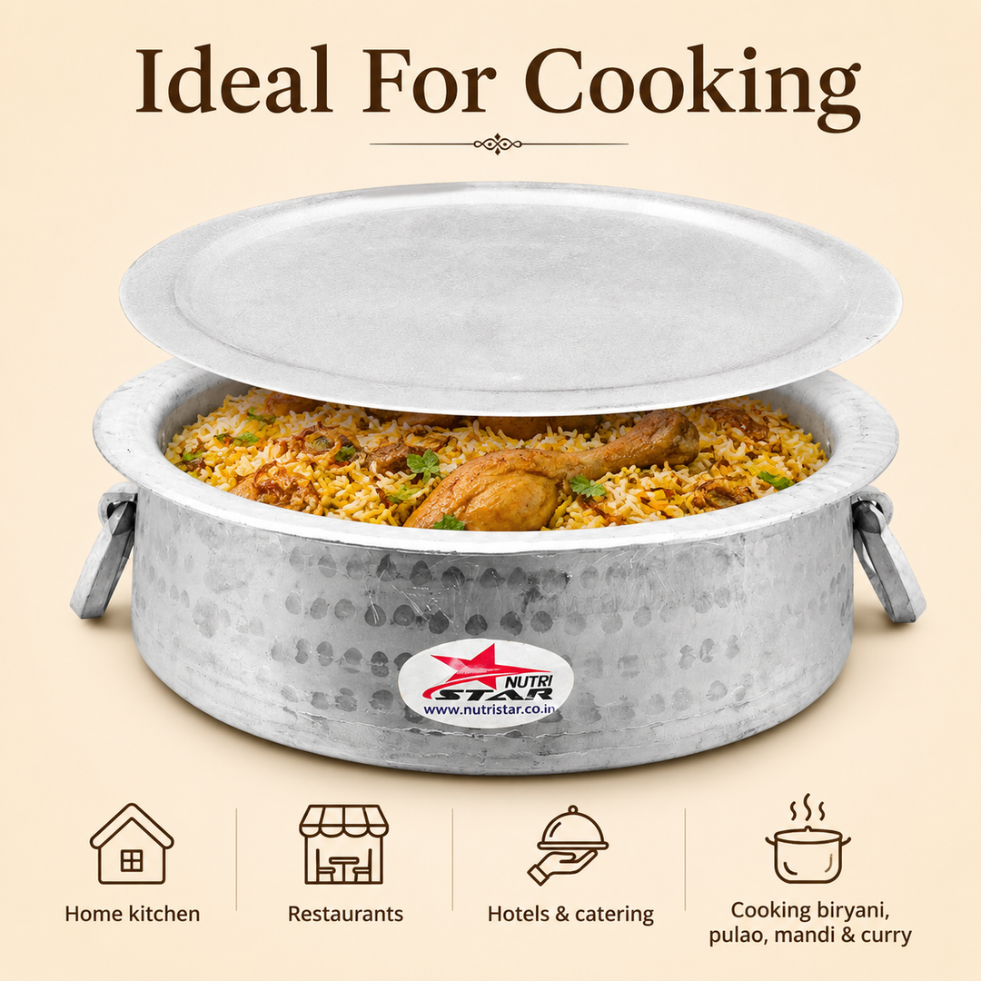 Biryani Handi,Aluminium Biryani Handi Pot with Lid,Thick Gauge Cooking Vessel. - size guide