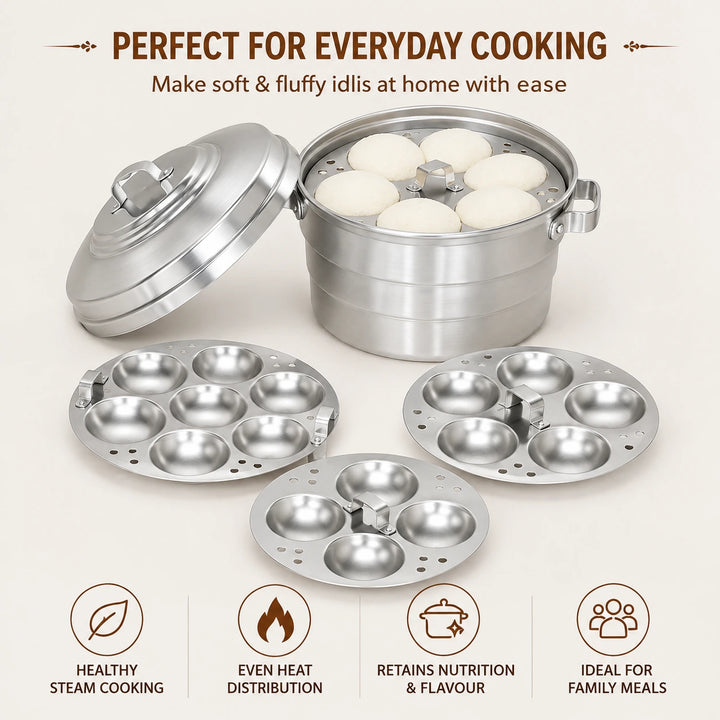 Nutristar aluminium idli cooker with steaming plates for homemade South Indian idlis