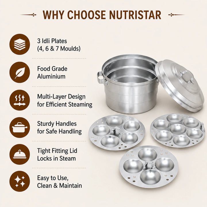 3 plate aluminium idli maker for steaming 17 soft idlis at home