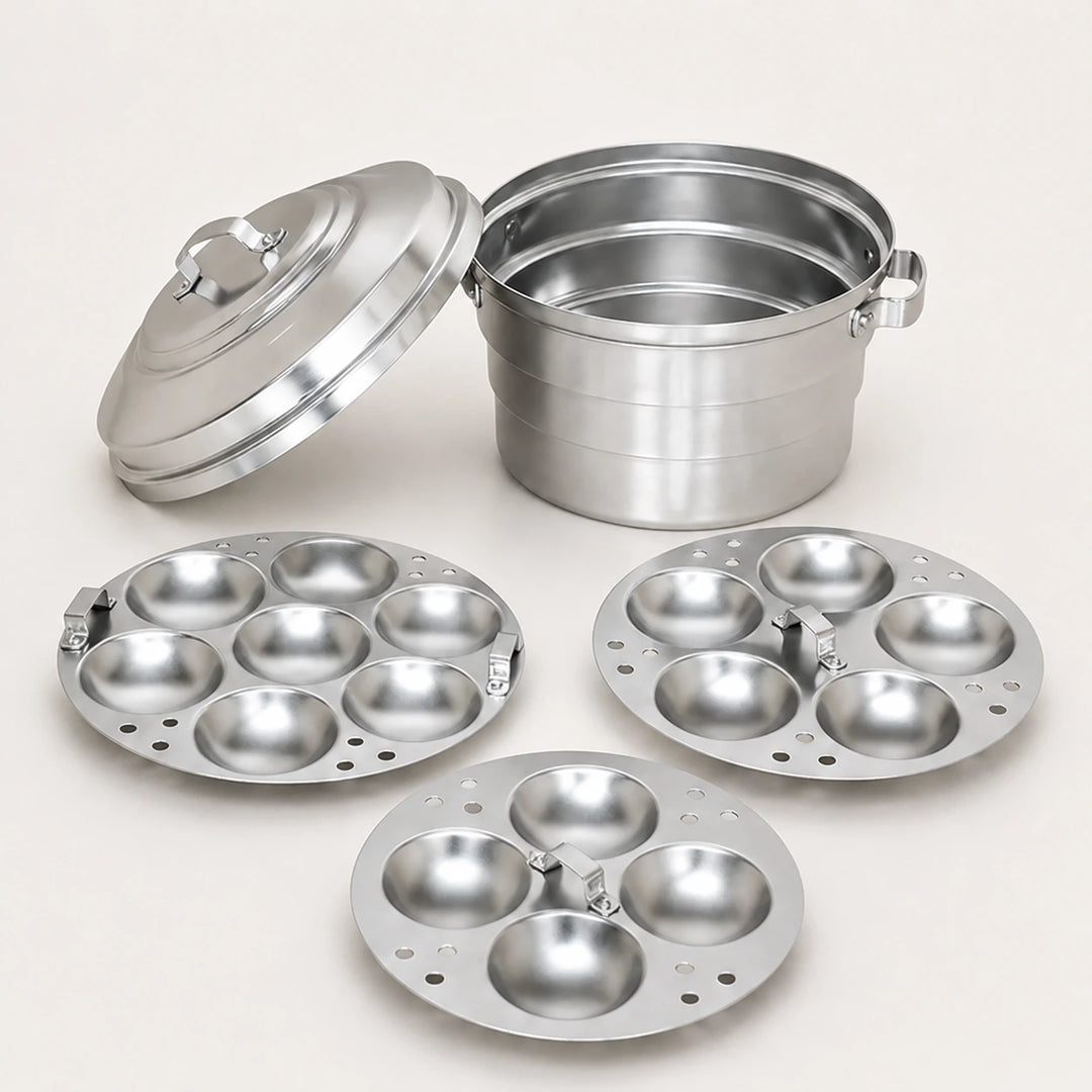 Nutristar aluminium idli cooker with 3 plates for making 17 idlis