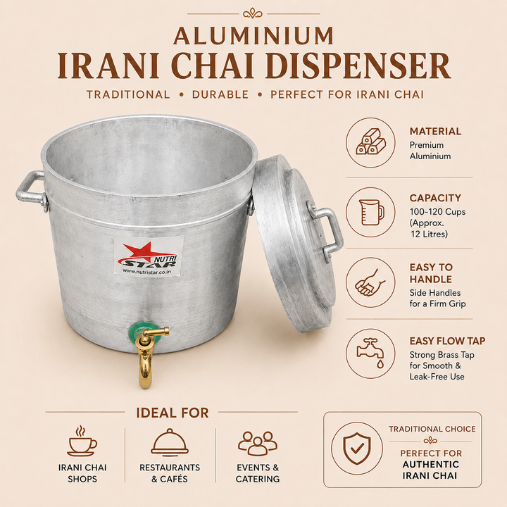 Irani Chai Set, Aluminum Chai Set, Hotelware. 1Handa, 1Samawar and 1Patila. - size guide