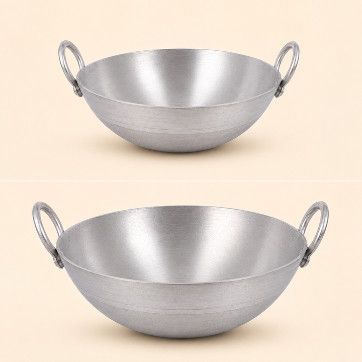 Aluminium Kadhai/Wok Cookware Set. Cooking Utensils. Pack of 2.