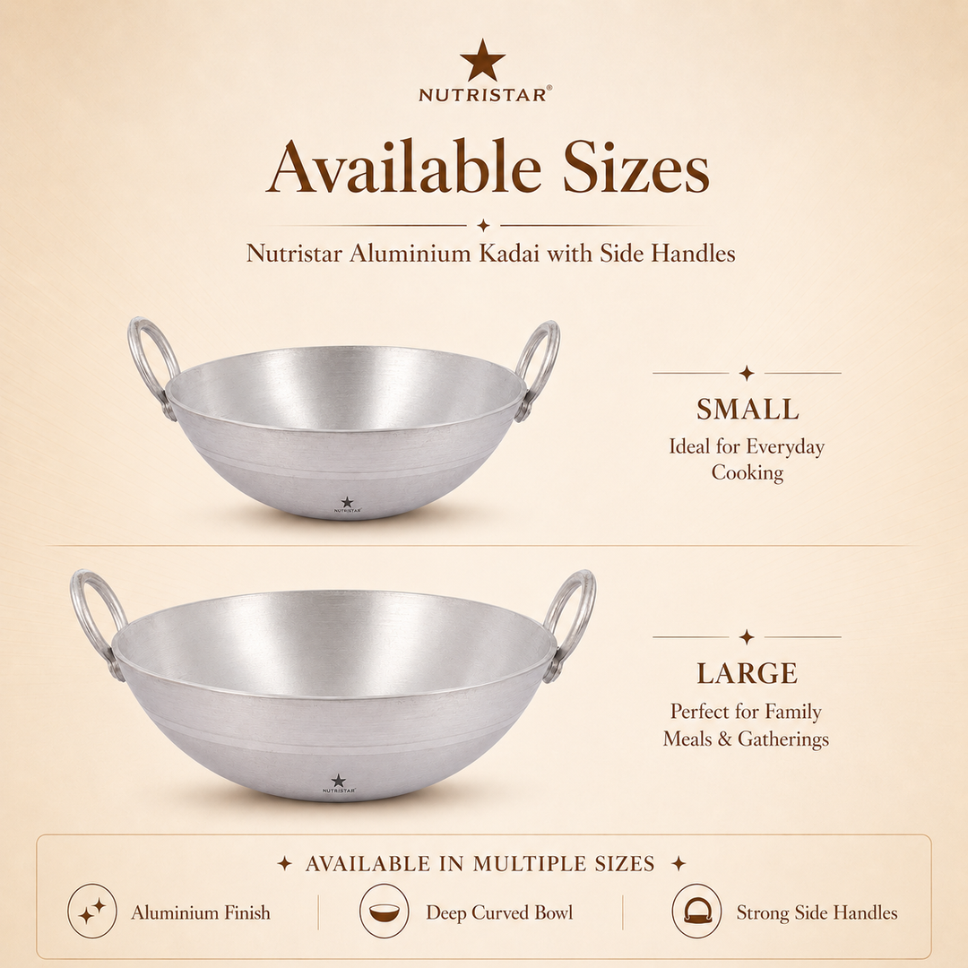 Aluminium Kadai, Wok, Cooking Utensil, Pack of 1. - size guide