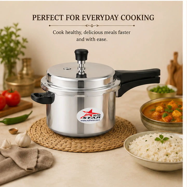 Aluminum Cooker, Induction Base Aluminium Pressure Cooker with Outer Lid. - uses