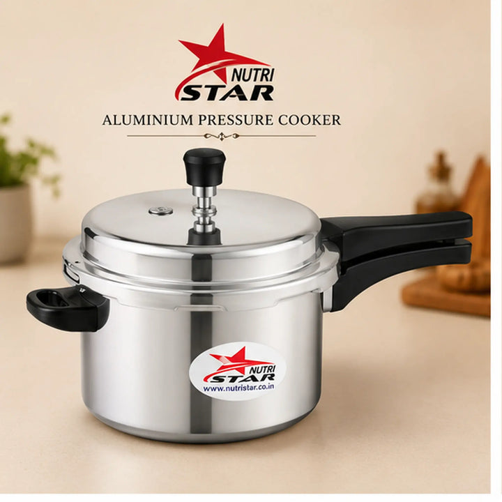 Aluminum Cooker, Induction Base Aluminium Pressure Cooker with Outer Lid.