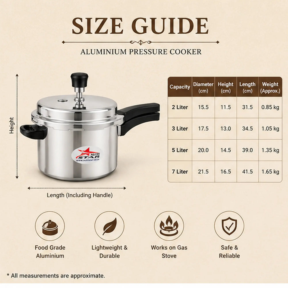 Aluminum Cooker, Induction Base Aluminium Pressure Cooker with Outer Lid. - use