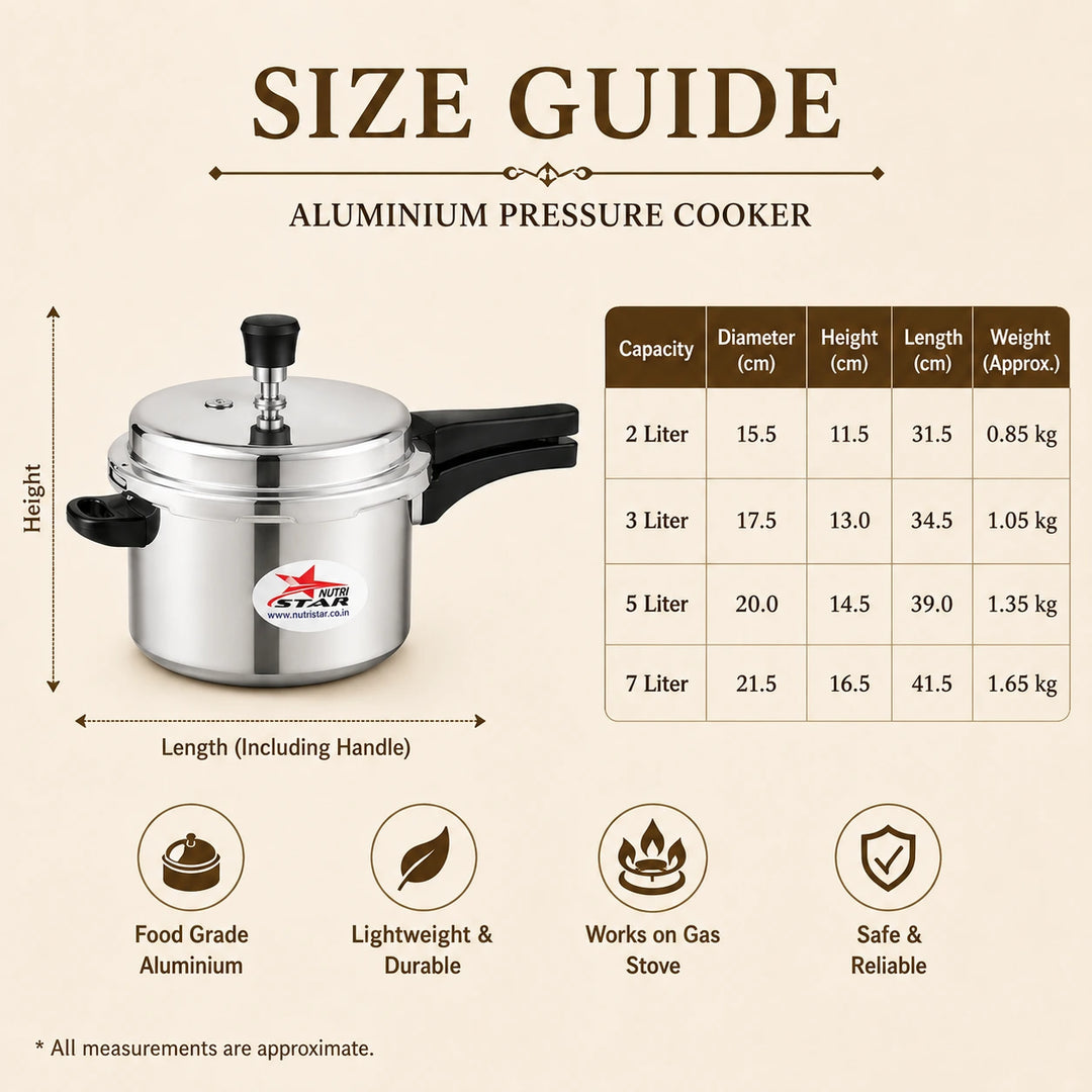 Aluminium pressure cooker with induction base for gas and induction cooking
