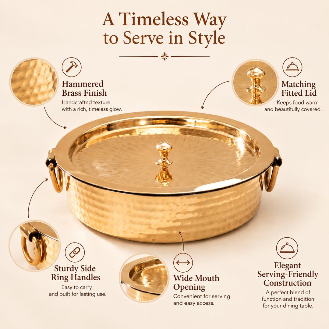 Features of Nutristar brass biryani handi with brass lid and ring handles