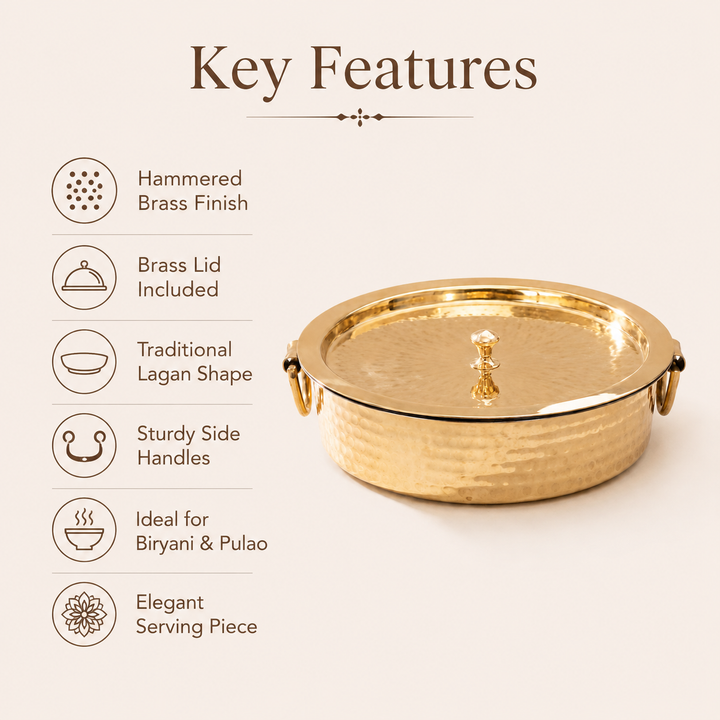 Nutristar Brass Biryani Handi with Brass Lid &amp; Ring Handles | 4L &amp; 6L