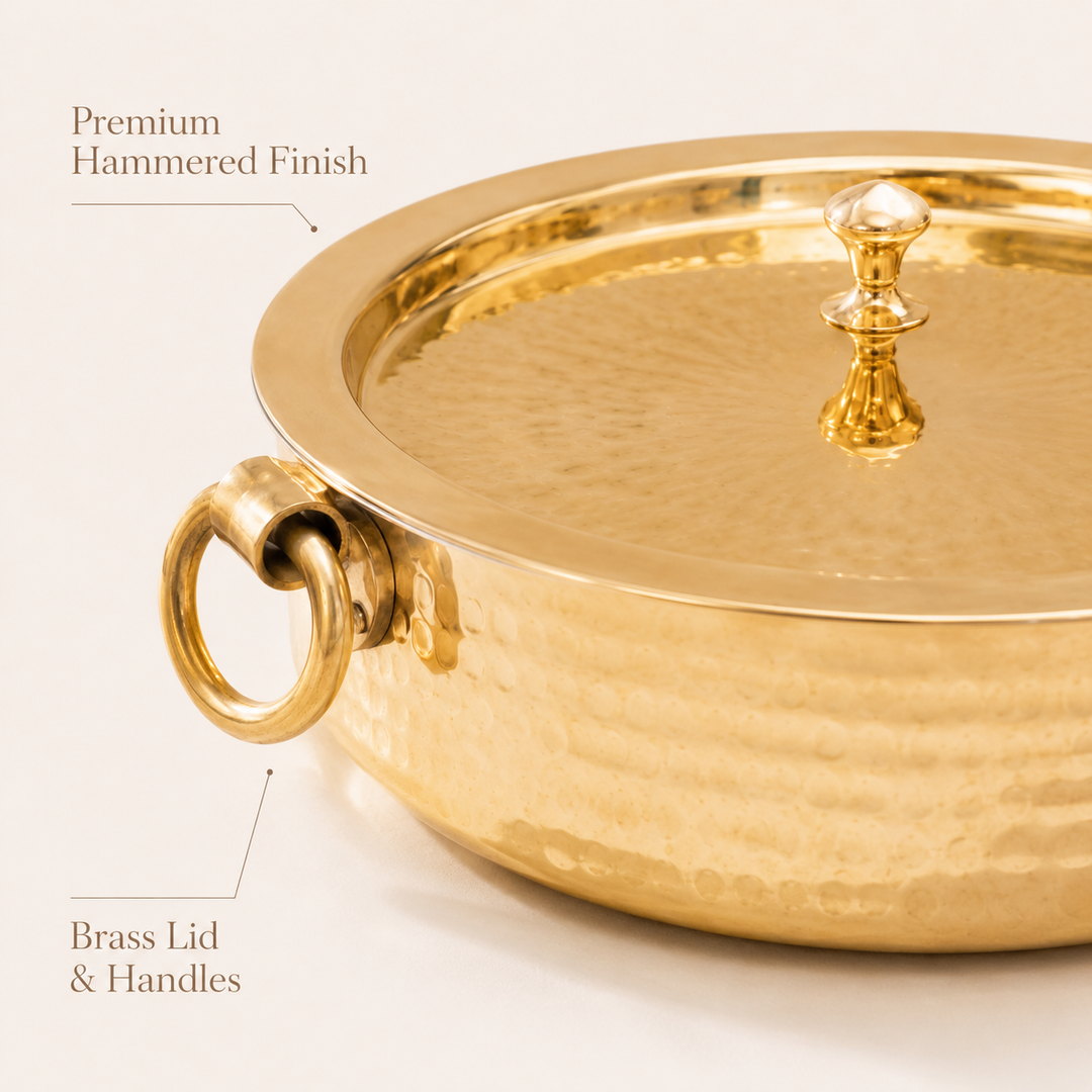 Nutristar Brass Biryani Handi with Brass Lid &amp; Ring Handles | 4L &amp; 6L