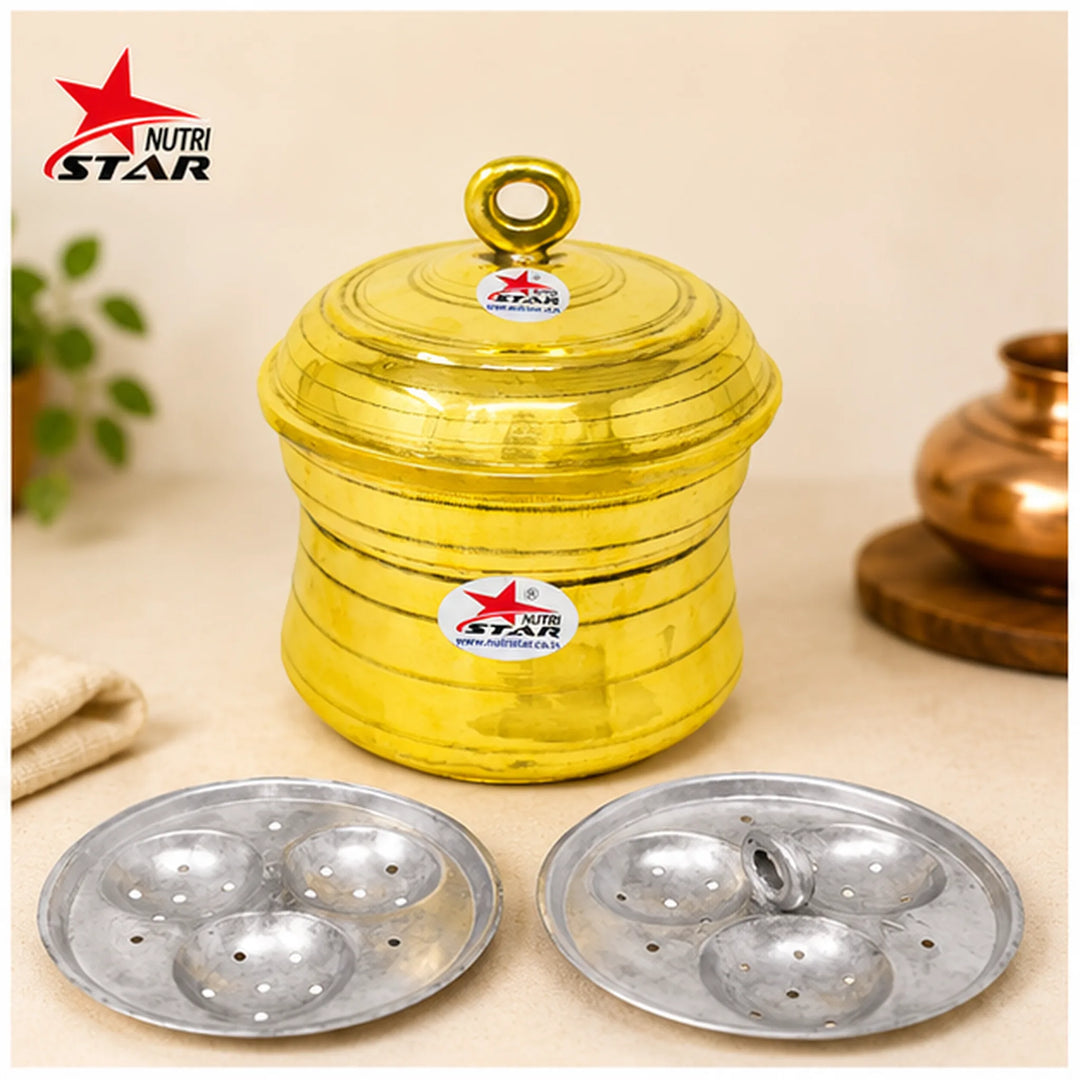 Brass Idli Cooker, Brass Idli Steamer, Cooker with Tin Coated/Khalai Inside. - main product image