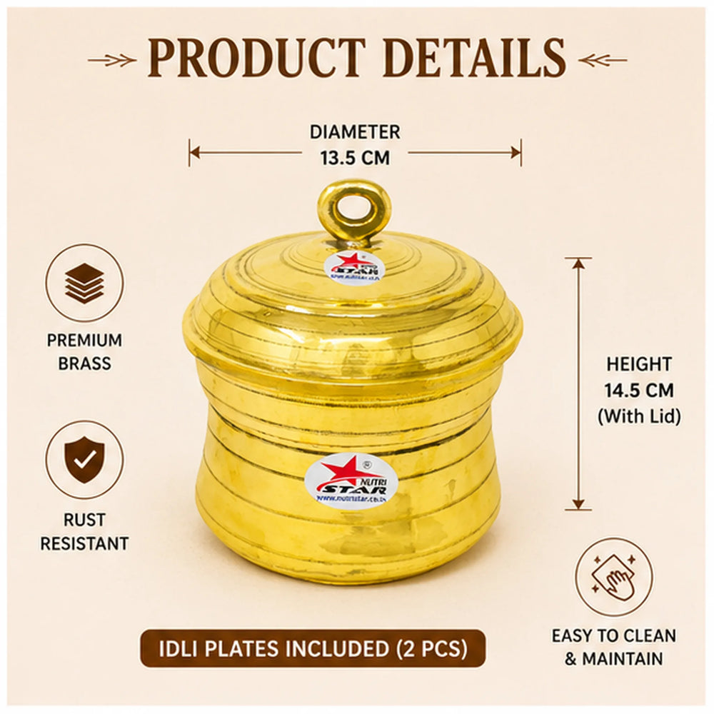 Brass Idli Cooker, Brass Idli Steamer, Cooker with Tin Coated/Khalai Inside. - use
