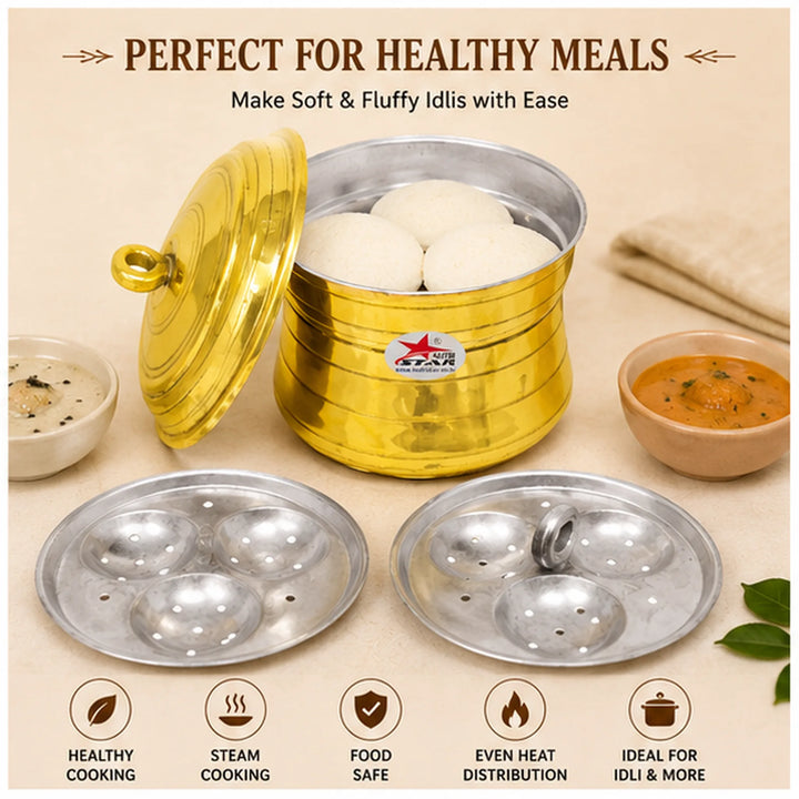 Brass Idli Cooker, Brass Idli Steamer, Cooker with Tin Coated/Khalai Inside. - uses