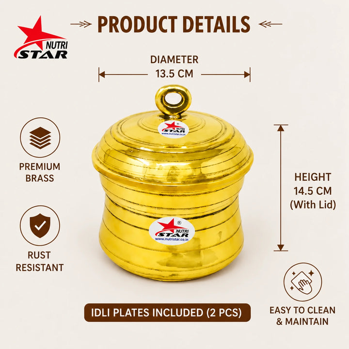 Nutristar brass idli maker with 2 plate stand for making 6 idlis