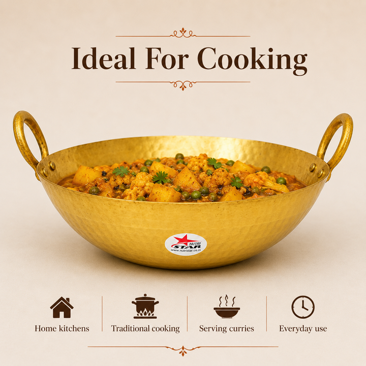 Brass Kadhai, Kadai with Kalai, Cookware. - size guide